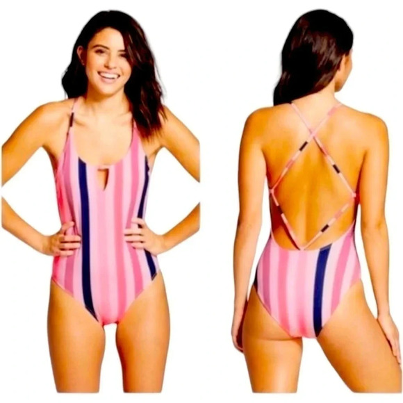 Nwt. Xhilaration Swim One Piece Colorful Stripe Removable Padding Wireless. - Picture 1 of 12